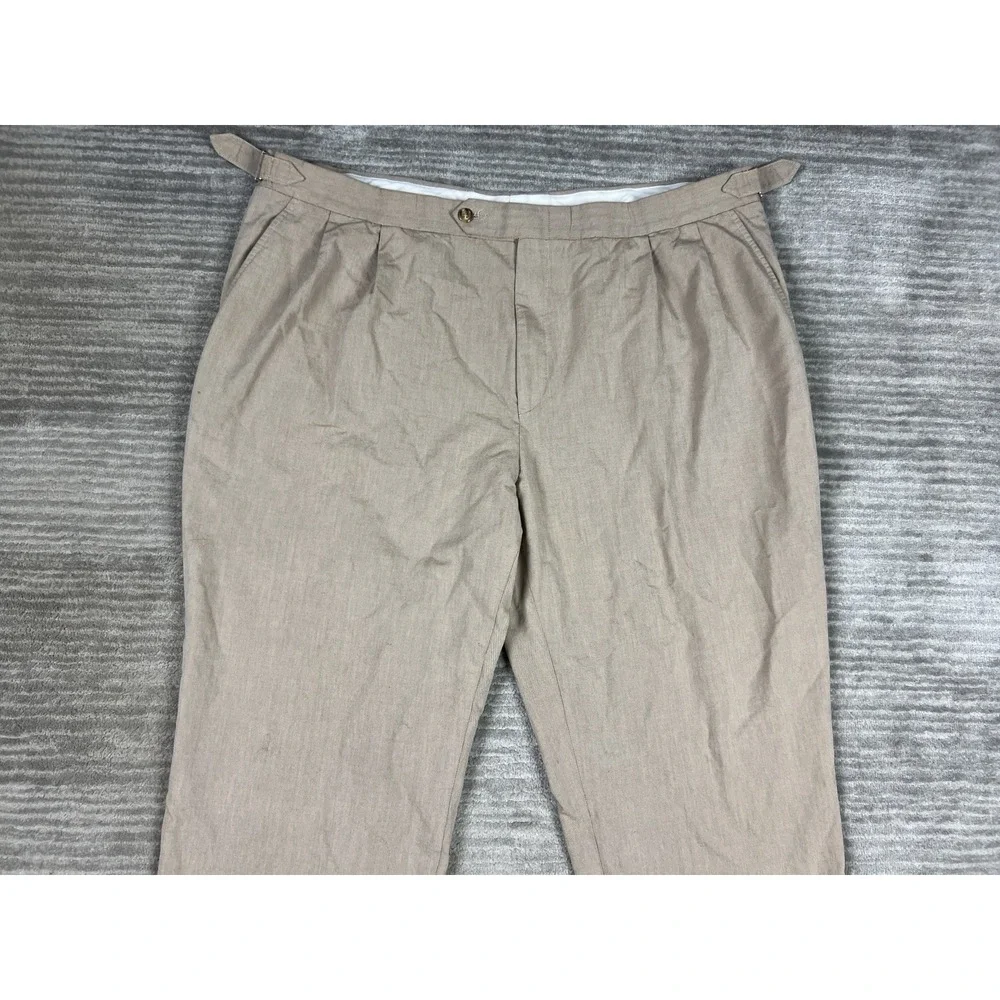 T Harris London Pants‎ Mens 44X32 Brown Straight Leg Chino Pleated Casual